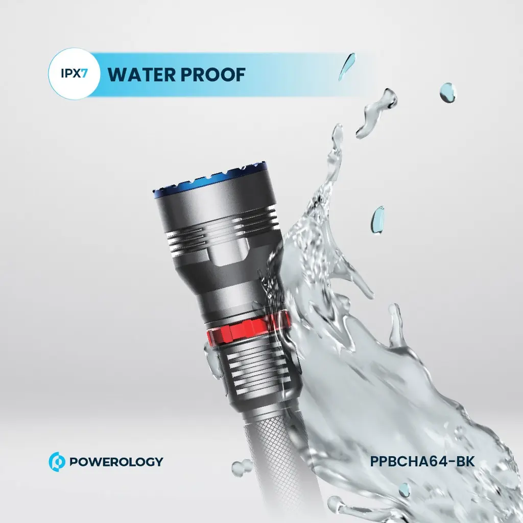 Powerology 4000mAh Waterproof LED Flashlight - Black (1).webp