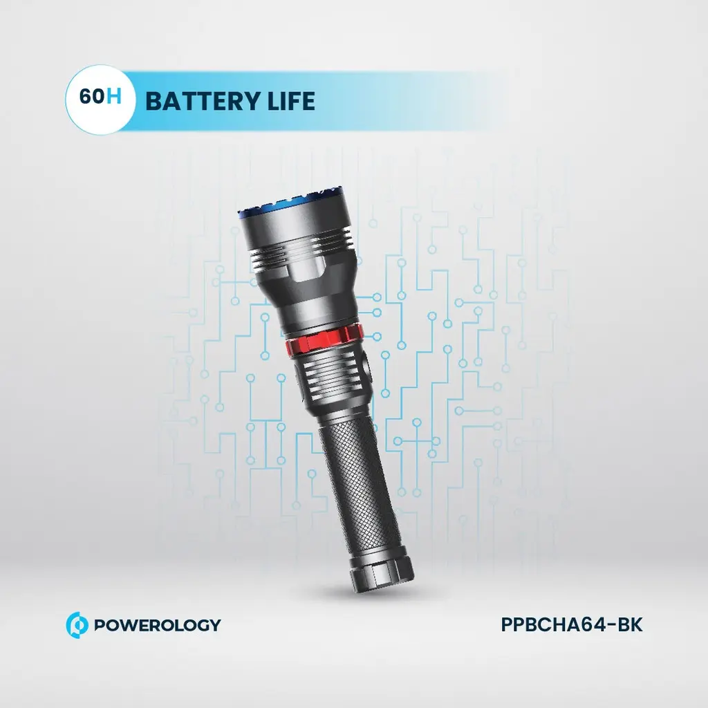 Powerology 4000mAh Waterproof LED Flashlight - Black (3).webp