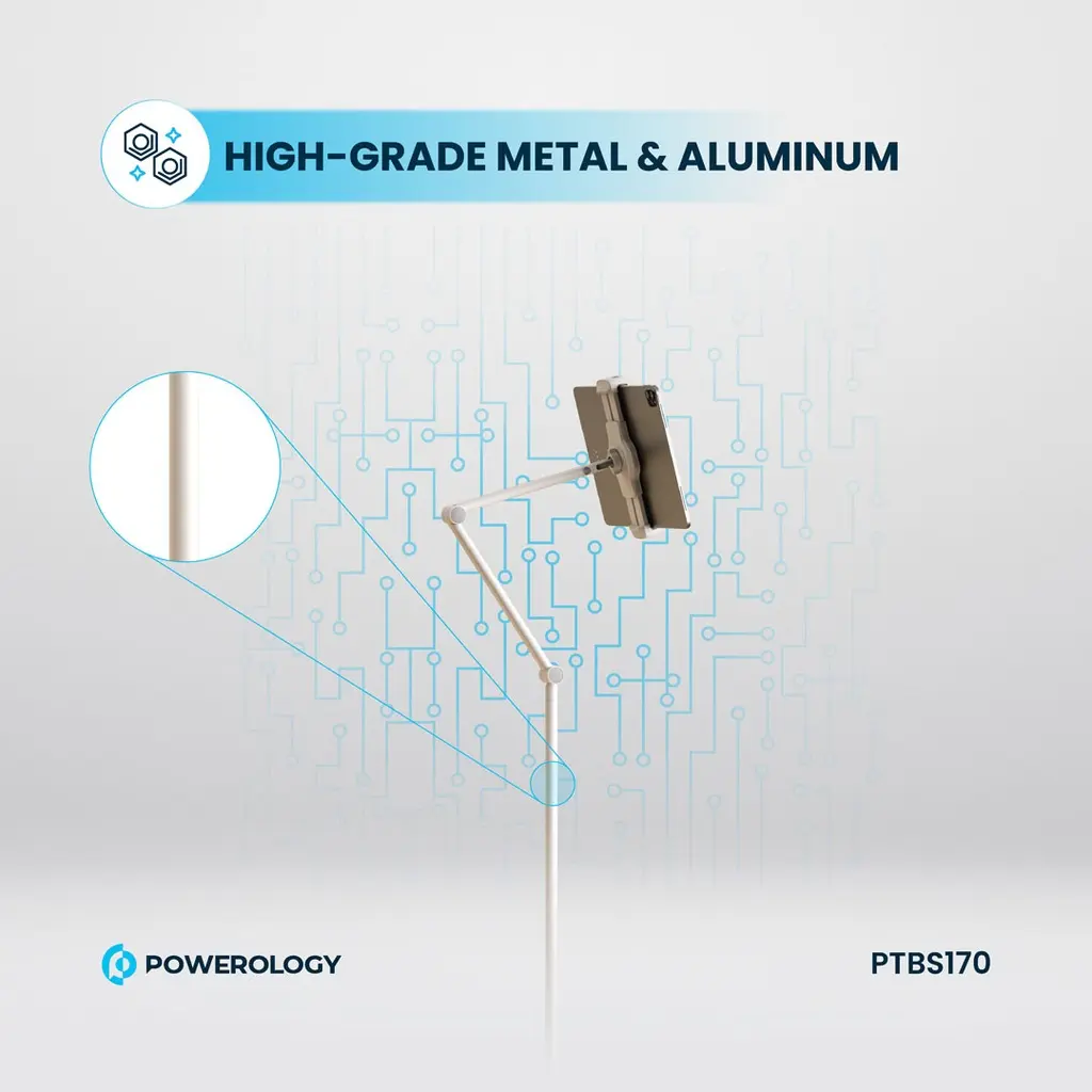 Powerology Multi-Joint Floor Stand Metal Base Phone & Tablet - White (1).webp