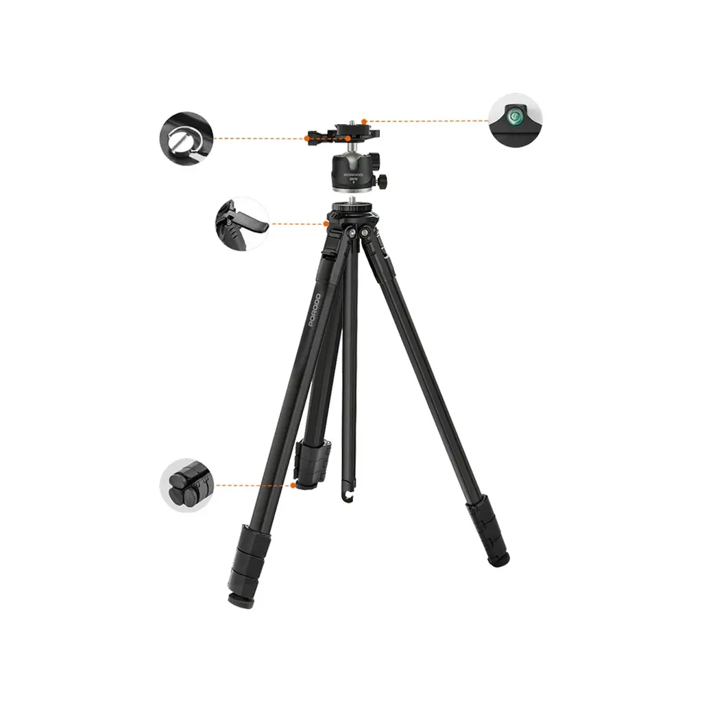 Porodo Ultra-Light Aluminum Tripod - Black (1).webp