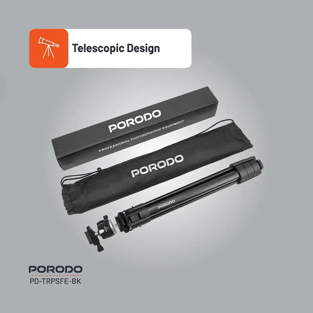 Porodo Ultra-Light Aluminum Tripod - Black (1).webp