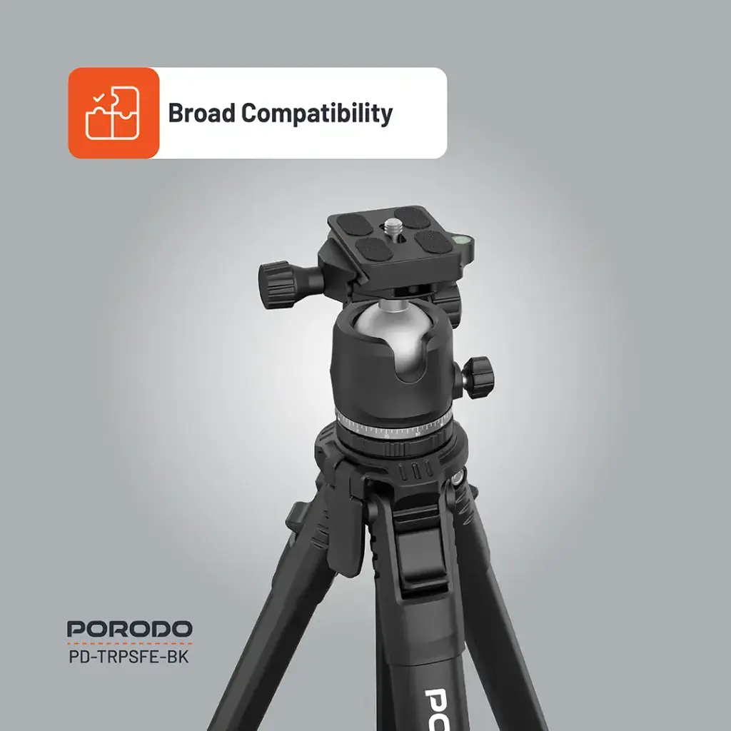 Porodo Ultra-Light Aluminum Tripod - Black (2).webp