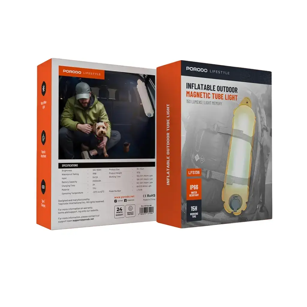 Porodo Lifestyle Inflatable Outdoor Magnetic Tube Light - White (1).webp