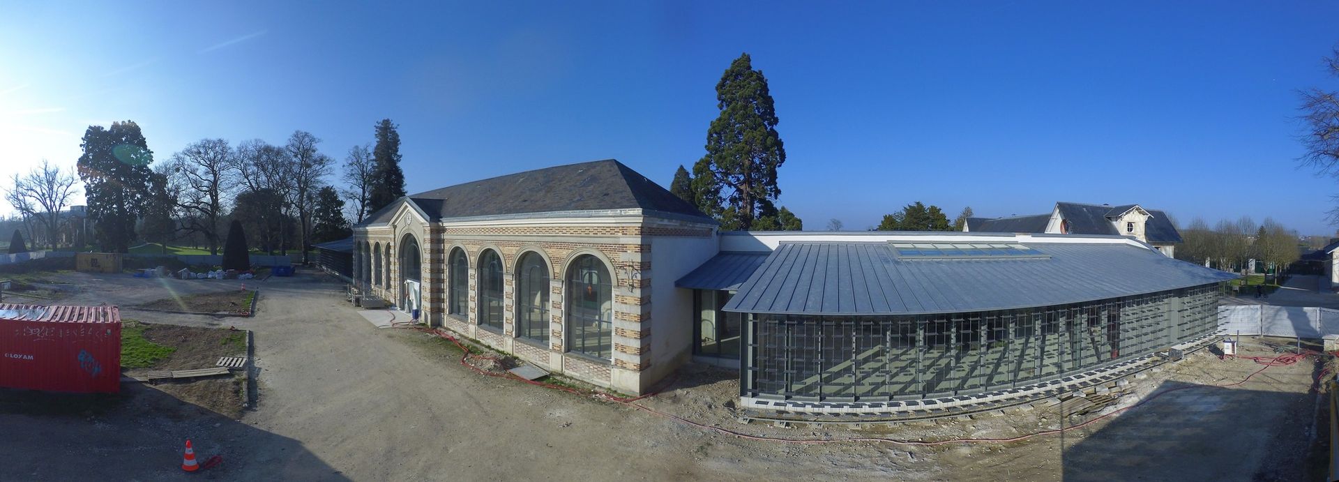Panoramic timelapse frame of a construction and renovation site captured by Enlaps Tikee