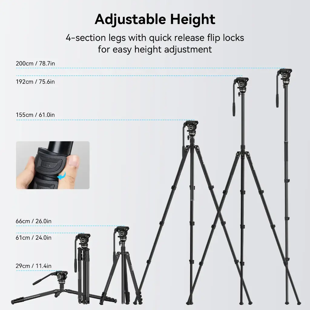SmallRig CT210 Aluminum Alloy Video Tripod with Fluid Head Kit 4475 — photo 5