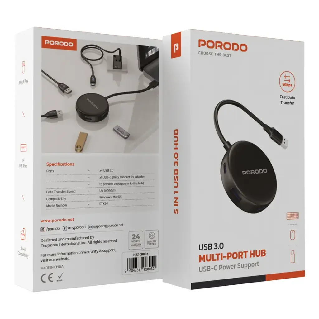 Porodo USB 3.0 Multi-Port Hub Black PD51CHBBK — photo 1
