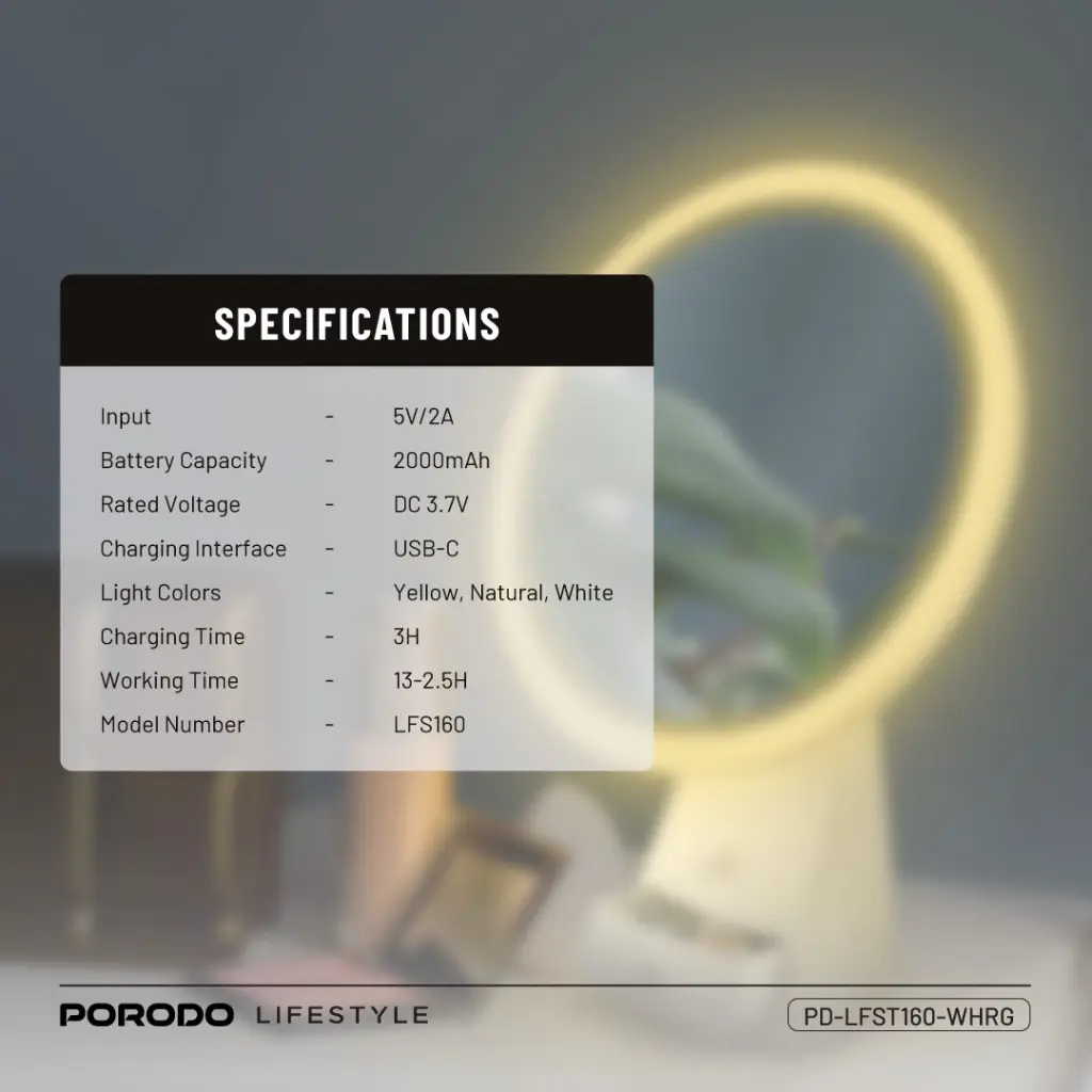 Porodo Lifestyle Vanity Makeup Led Illuminated Mirror White/Rose Gold PD-LFST160-WHRG — photo 1