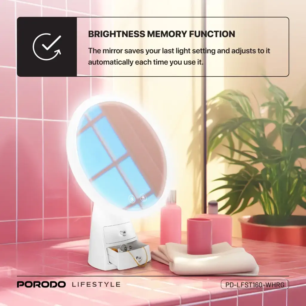 Porodo Lifestyle Vanity Makeup Led Illuminated Mirror White/Rose Gold PD-LFST160-WHRG — photo 2