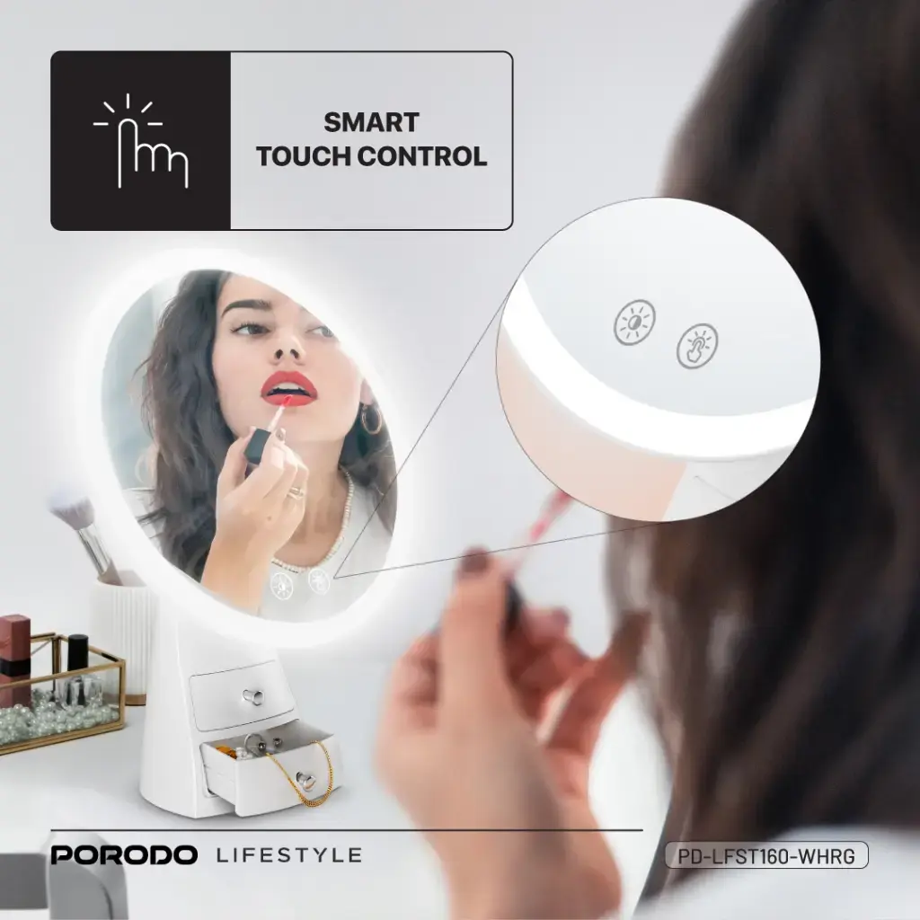 Porodo Lifestyle Vanity Makeup Led Illuminated Mirror White/Rose Gold PD-LFST160-WHRG — photo 4