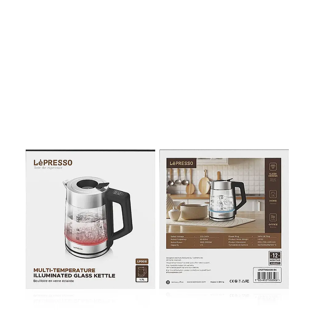 LePresso Multi Temperature Illuminated Glass Kettle Black LPCFFM0008-BK — photo 2