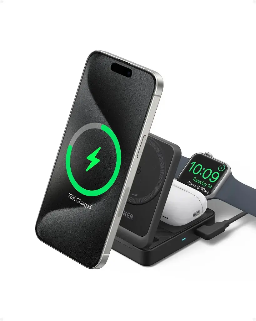 Anker MagGo 15w Pocket Sized Wireless Charging Station 3in1 Foldable with Charger & USB-C — photo 2