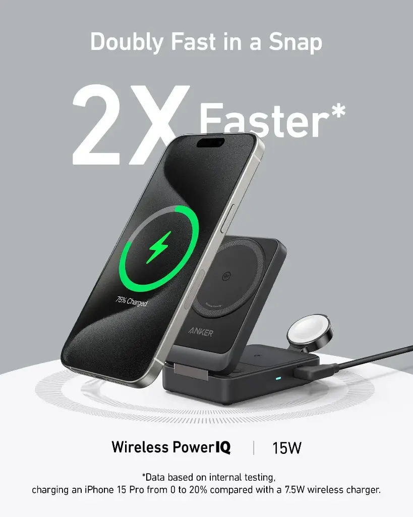 Anker MagGo 15w Pocket Sized Wireless Charging Station 3in1 Foldable with Charger & USB-C — photo 4
