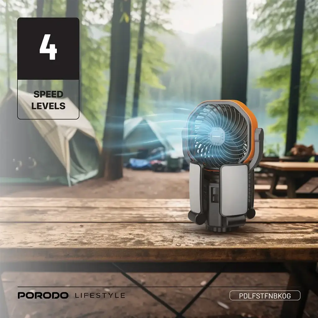 Porodo Lifestyle Suncharge Outdoor Solar Fan Black & Orange PDLFSTFNBKOG — photo 5