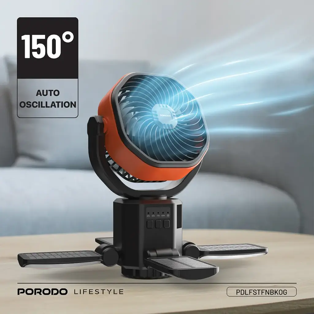 Porodo Lifestyle Suncharge Outdoor Solar Fan Black & Orange PDLFSTFNBKOG — photo 1