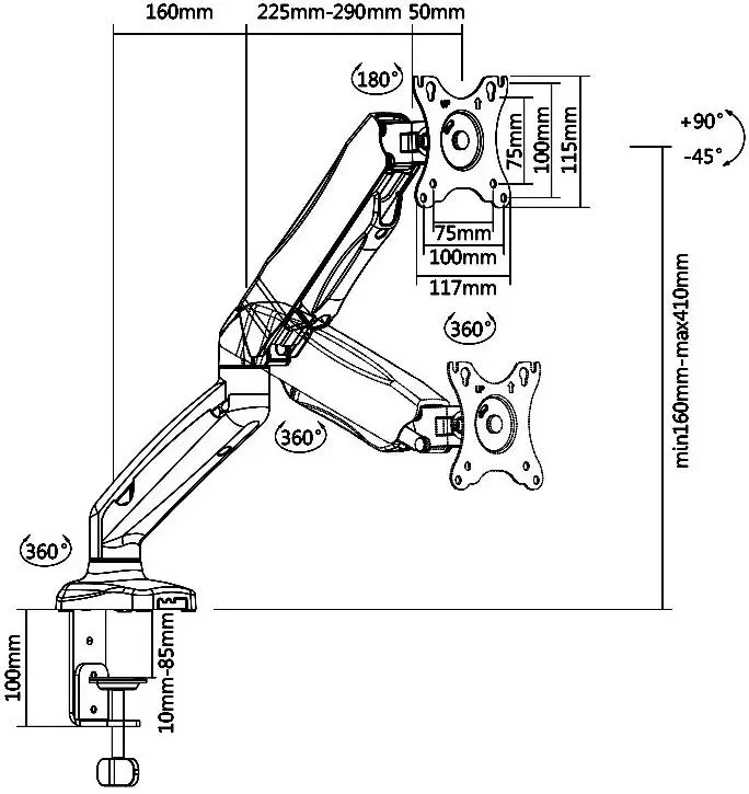 Skill Tech Single Monitor Pole-Mounted Gas Spring Monitor Arm Fits Most 17"-32" Monitor — photo 1