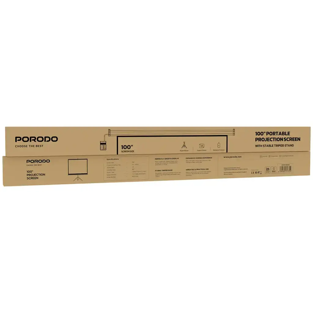 Porodo 100-Inch Portable Projector Screen with Stable Tripod Stand White PDTET100WH — photo 2