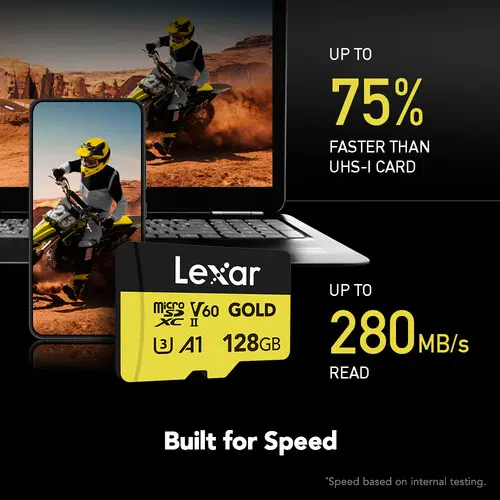Lexar Gold 128GB MicroSDXC™ UHS-II Memory Card up to 280MB/s Read 100MB/s Write C10 A1 — photo 2