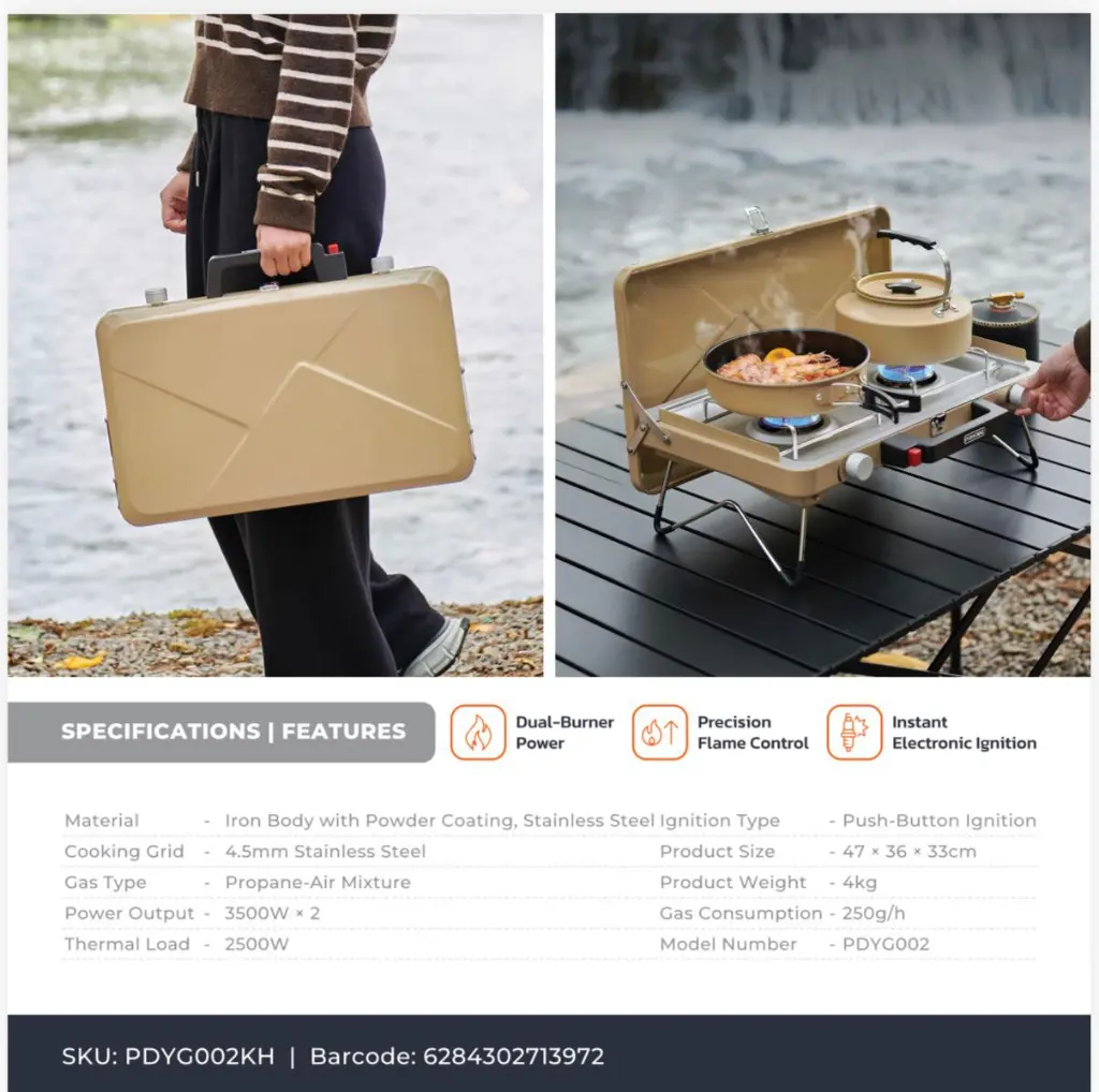 Porodo Lifestyle Dual Burner Foldable Camping Stove Khaki PDYG002KH — photo 1