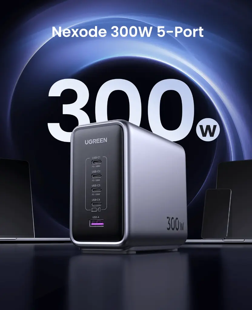 Ugreen Nexode 300w 5-Ports GaN Desktop Fast Charger 4xUSB-C 1xUSB-A PD CD333-90904B — photo 5