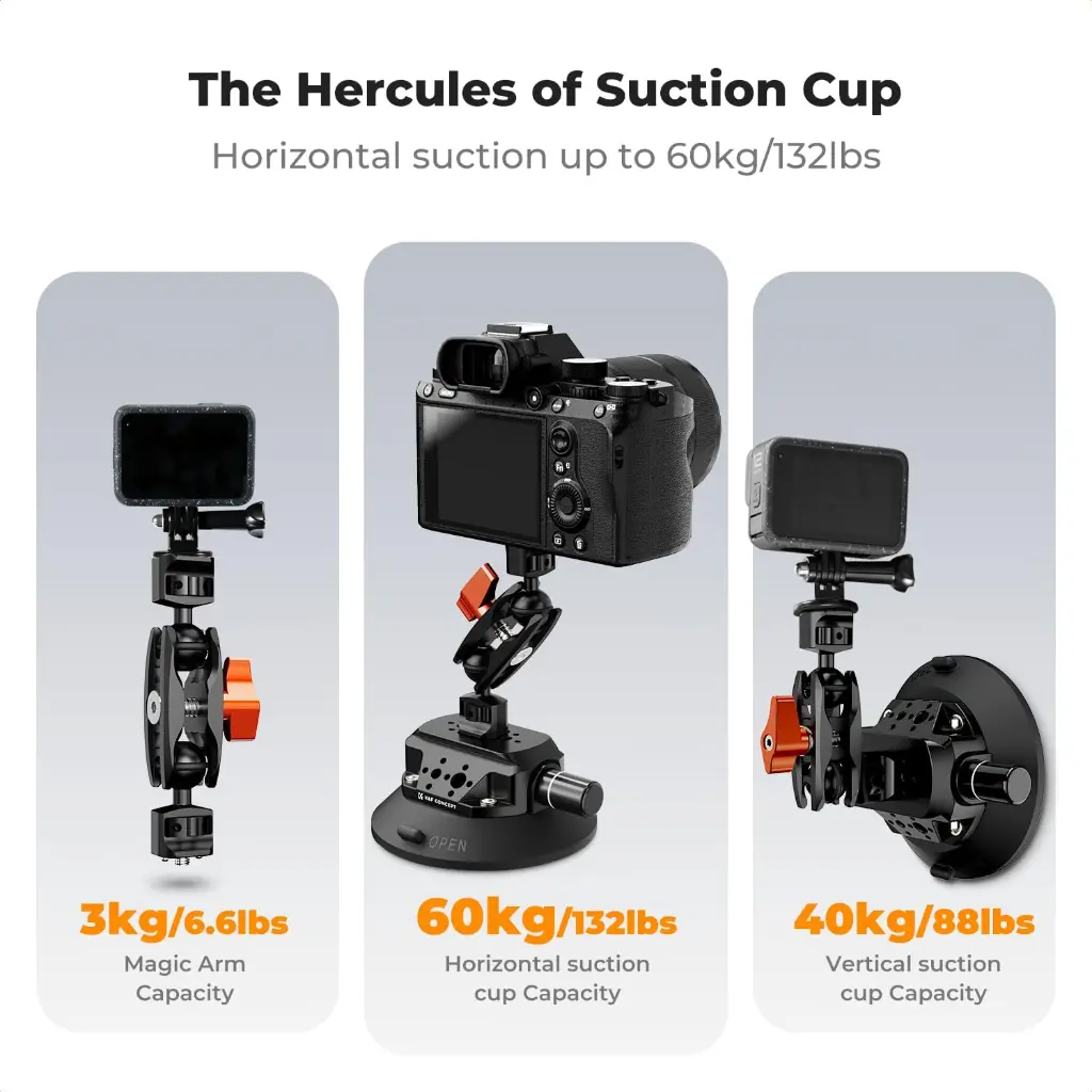 K&F Concept MS-45 4.5in Suction Cup Camera Mount, Double Ball-Head — photo 2