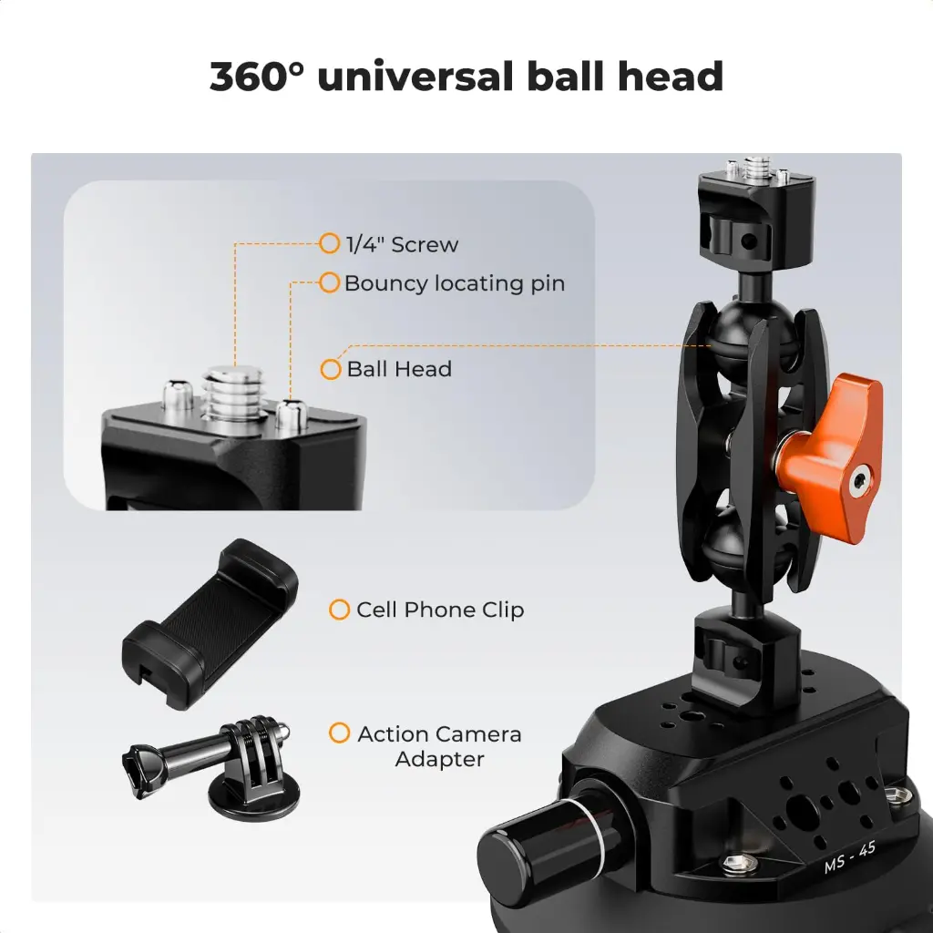 K&F Concept MS-45 4.5in Suction Cup Camera Mount, Double Ball-Head — photo 3
