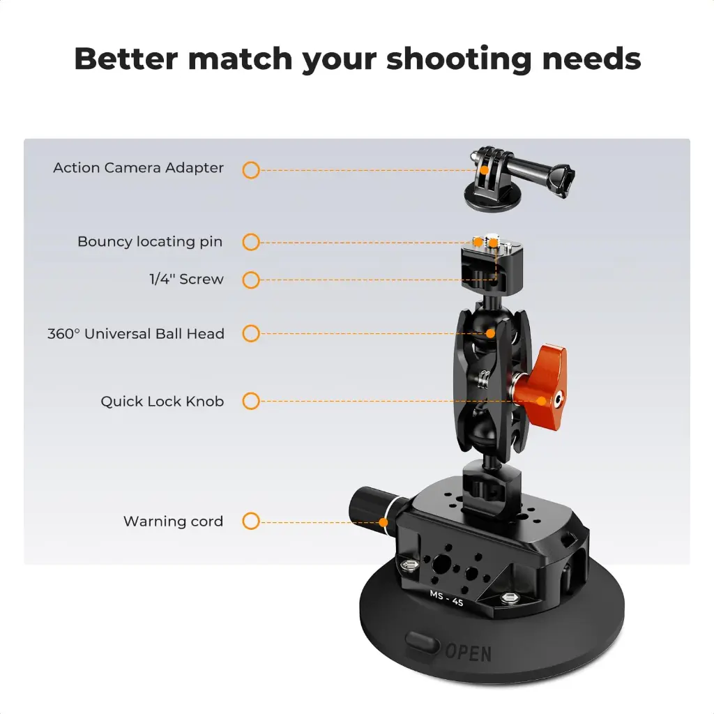 K&F Concept MS-45 4.5in Suction Cup Camera Mount, Double Ball-Head — photo 1
