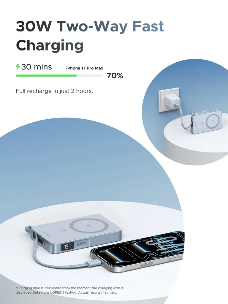 UGREEN 2-in-1 Qi2.2 25W Magnetic Wireless Power Bank 10000mAh, Space Gray — photo 4