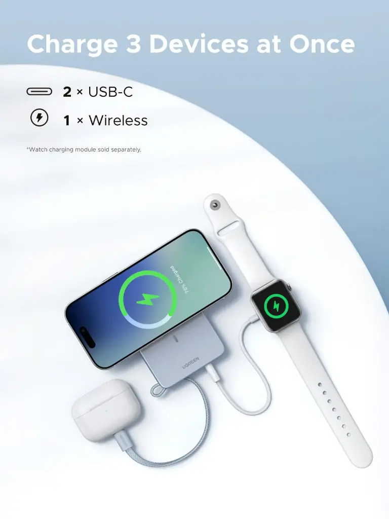 UGREEN 2-in-1 Qi2.2 25W Magnetic Wireless Power Bank 10000mAh, Space Gray — photo 1