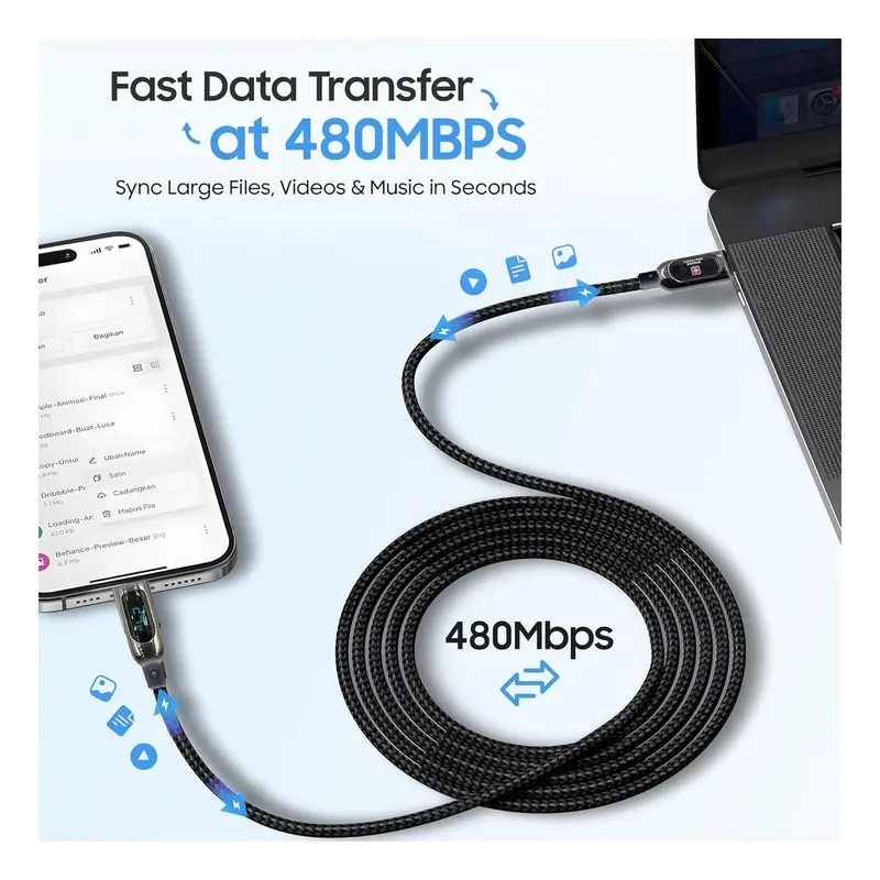 Swiss Military 100W USB-C To USB-C Braided Cable With LED 1M Black SM-CB-CC100WLED-1M-BLK — photo 2
