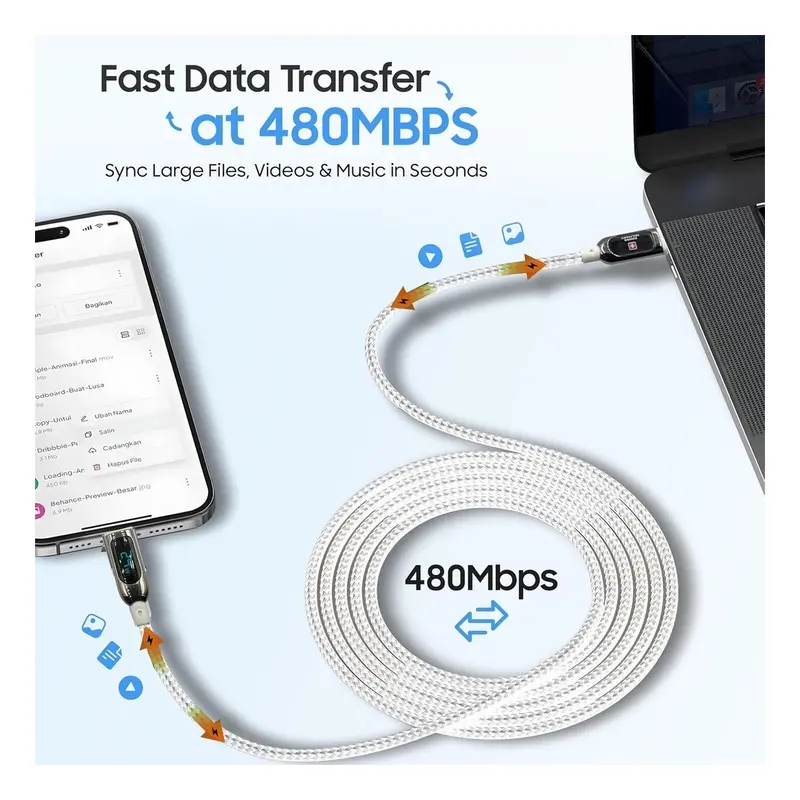 Swiss Military 100W USB-C To USB-C Braided Cable With LED 1M White SM-CB-CC100WLED-1M-WHI — photo 2