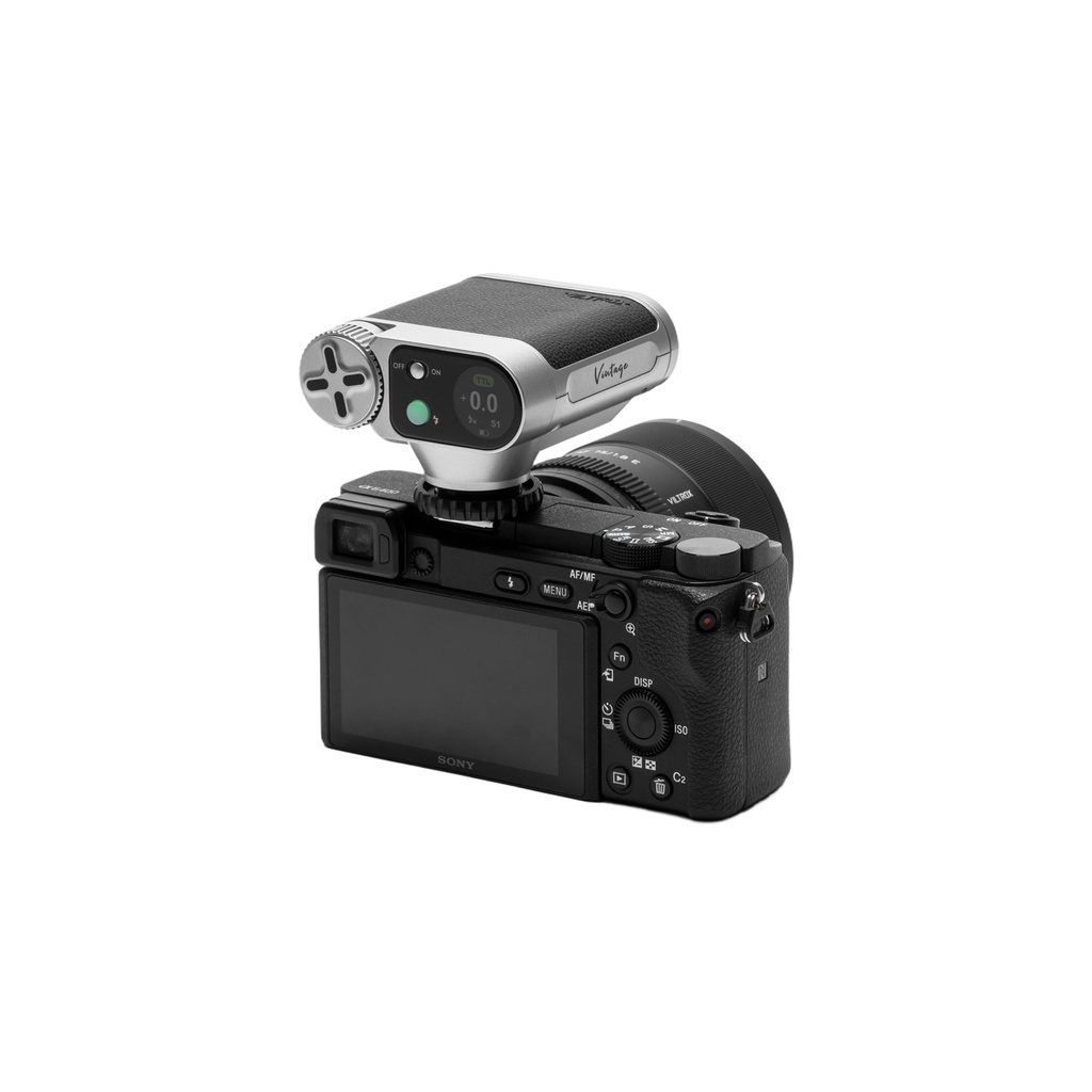 Viltrox Vintage Z1 Pro retro flash mounted on a mirrorless camera