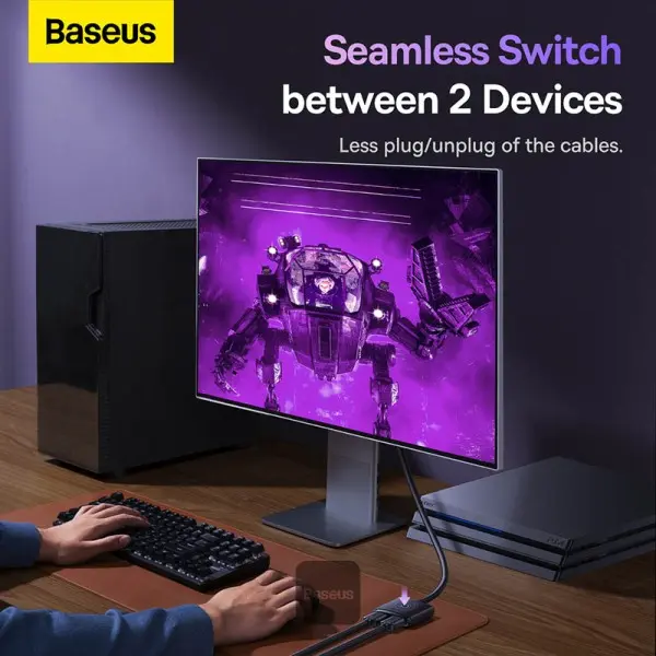 Baseus AirJoy Series 2-in-1 Bidirectional HDMI Switch with 1m Cable Cluster Black — photo 4
