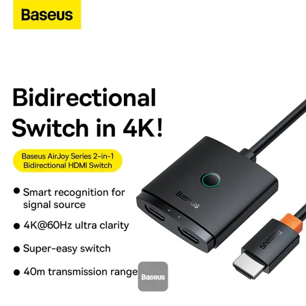 Baseus AirJoy Series 2-in-1 Bidirectional HDMI Switch with 1m Cable Cluster Black — photo 2