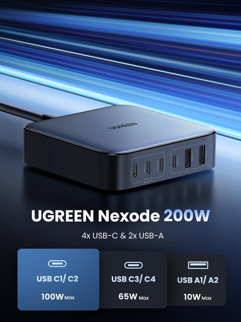 Ugreen Nexode 200w 6-Ports GaN Desktop Fast Charger CD271 — 1