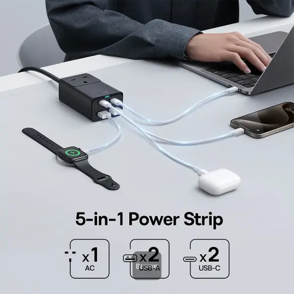Baseus 65w GaN5 Pro PowerCombo PowerStrip with AC+2USB+2USB-C Black CCGAN65-1ACU — photo 5