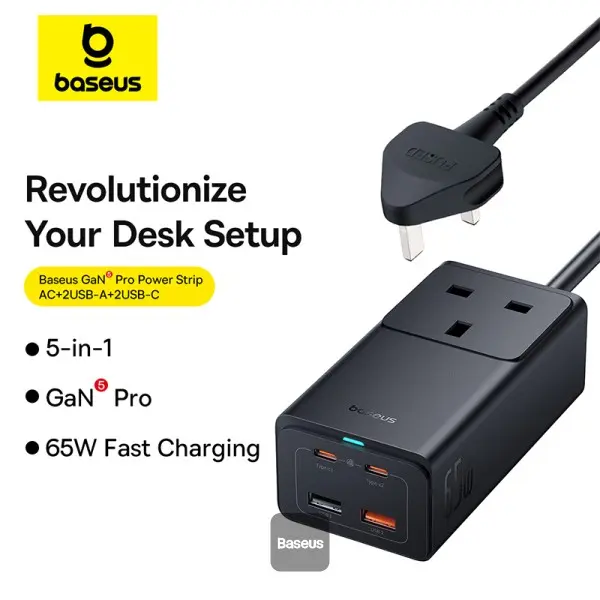 Baseus 65w GaN5 Pro PowerCombo PowerStrip with AC+2USB+2USB-C Black CCGAN65-1ACU — photo 2