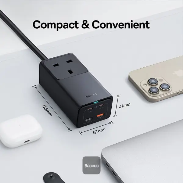 Baseus 65w GaN5 Pro PowerCombo PowerStrip with AC+2USB+2USB-C Black CCGAN65-1ACU — photo 1