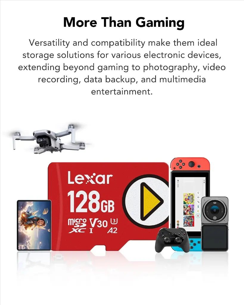 Lexar PLAY 128GB microSDXC UHS-I Card, up to 205MB/s Read, U3 V30 A2 (LMSPLAY128G-BNSNG)