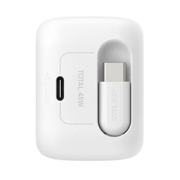 Belkin UltraCharge Retractable GaN Wall Charger 45W with 0.7 m USB-C Cable (WCH023myWH)