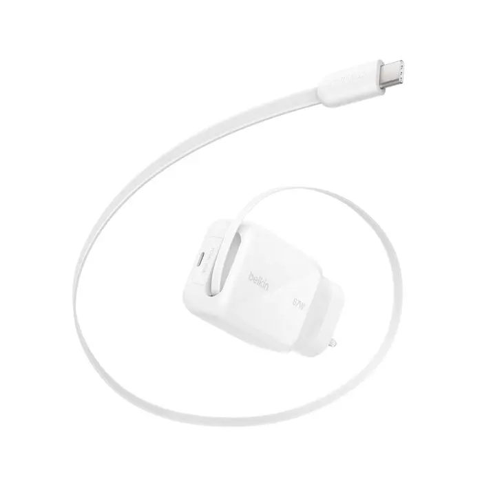 Belkin UltraCharge Retractable GaN Wall Charger 67W with 1 m USB-C Cable (WCH022myWH)