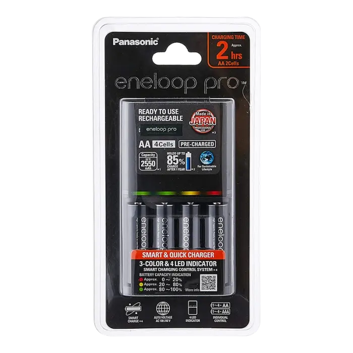 Panasonic Eneloop Pro 2550mAh Rechargeable 4 AA Batteries with Charger K-KJ55HCC40H — photo 1