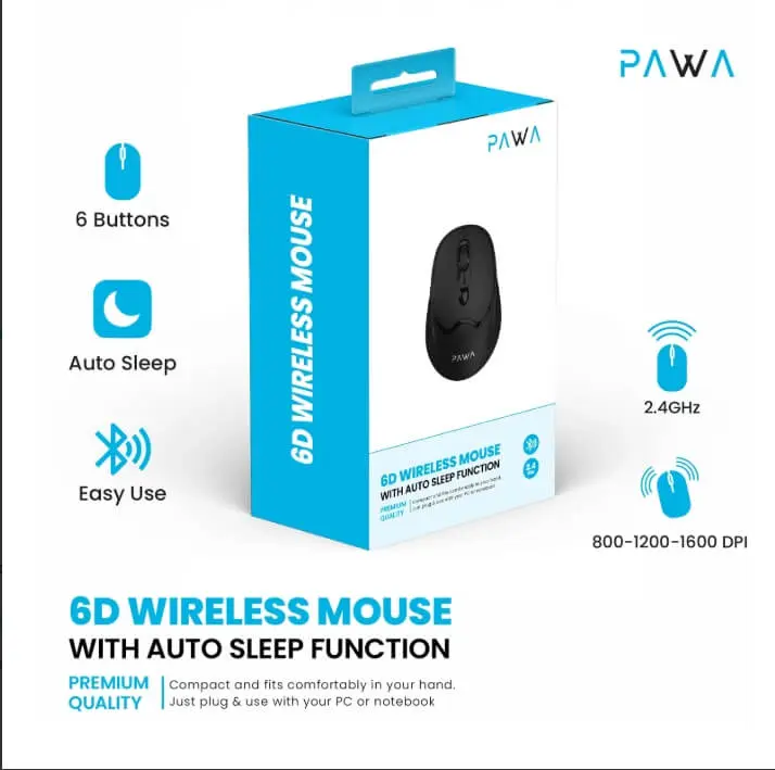 Pawa 6D Wireless Mouse with Side Buttons and Auto Sleep Function PW-VM6D16DP-BK — photo 3