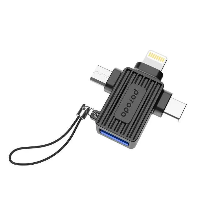 Porodo 3-in-1 OTG Adapter, USB A to Lightning, Micro & Type-C, Fast Data Transfer, — photo 1
