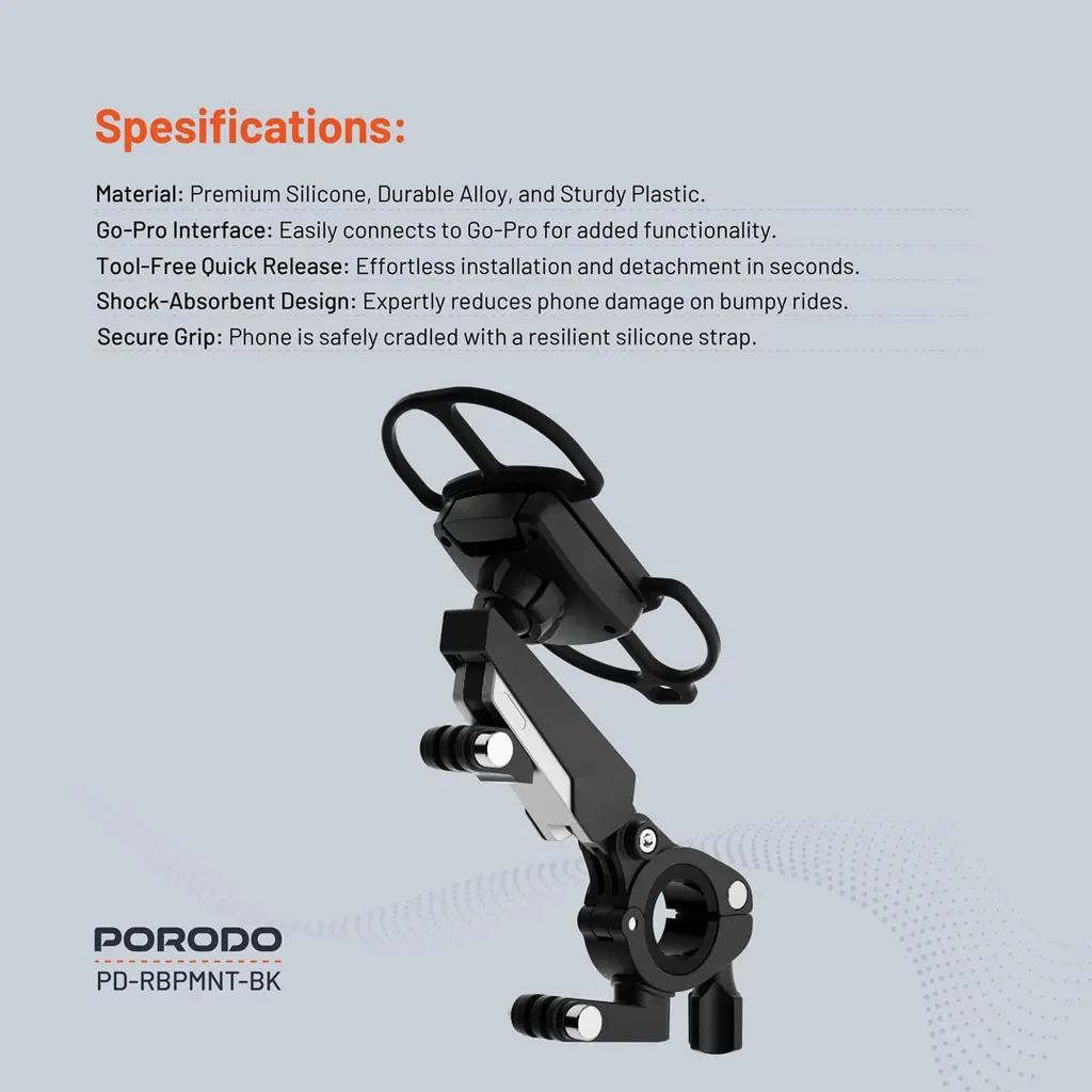 Porodo 360° Rotatable Shock Absorption Bicycle Mount PD-RBPMNT-BK — photo 4