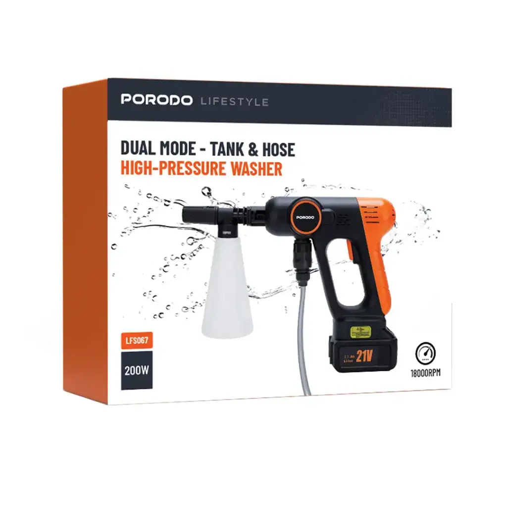 Porodo Lifestyle 6 in 1 Car Washing Machine - Black-Orange .webp