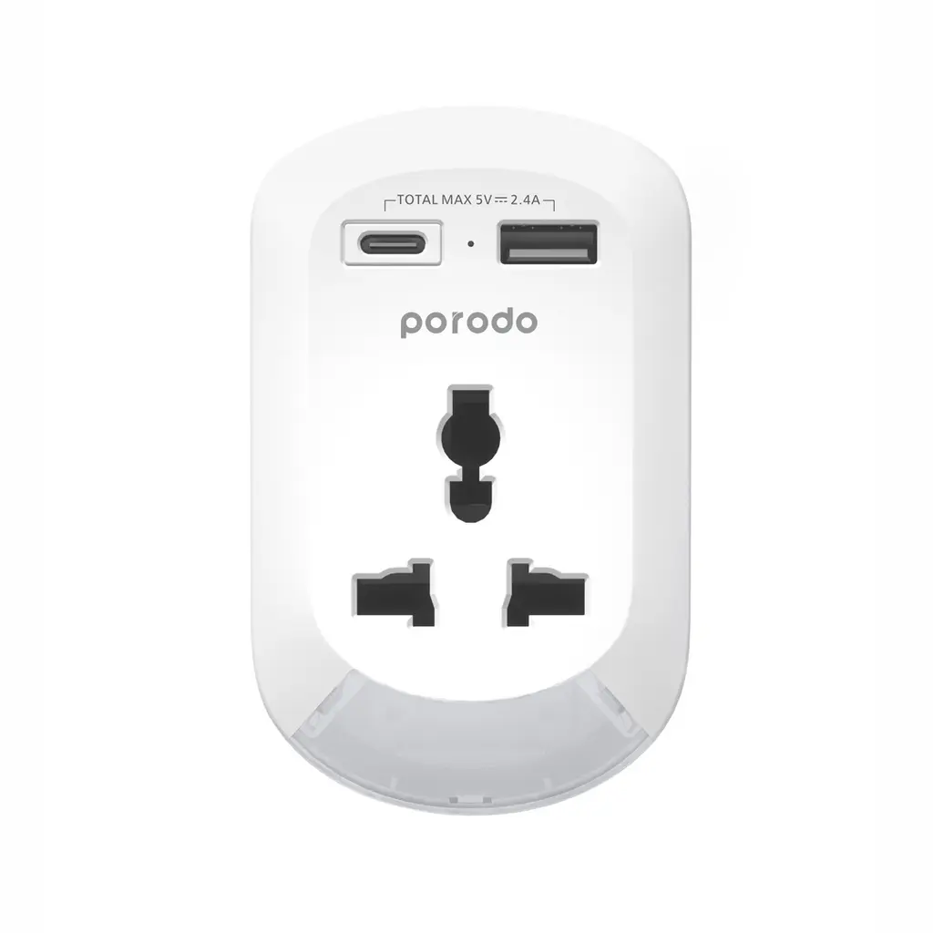 Porodo 3in1 Multi-type Socket with AC USB-A Type C UK - White.webp