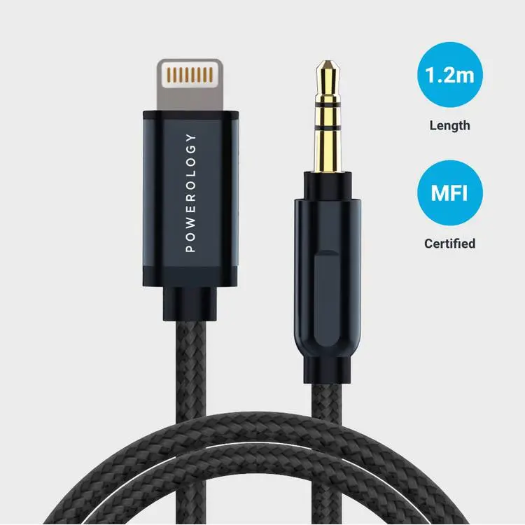 Powerology 1.2m Aluminum Braided Lightning to 3.5mm Audio Cable P12LAUGY — photo 4
