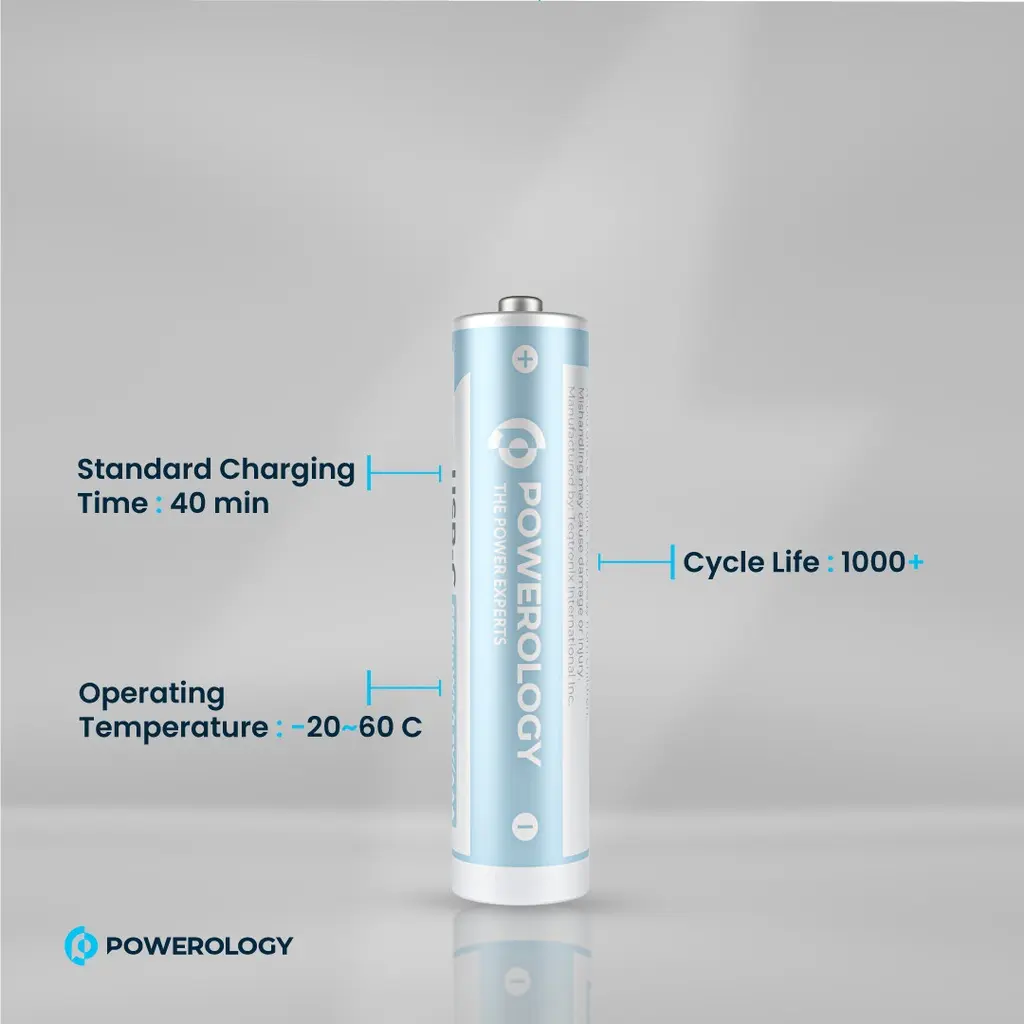 Powerology 1.5V Type-c Rechargeable Lithium-ion Battery AA Battery 2200mWh 4pcs per Pack  (1).webp