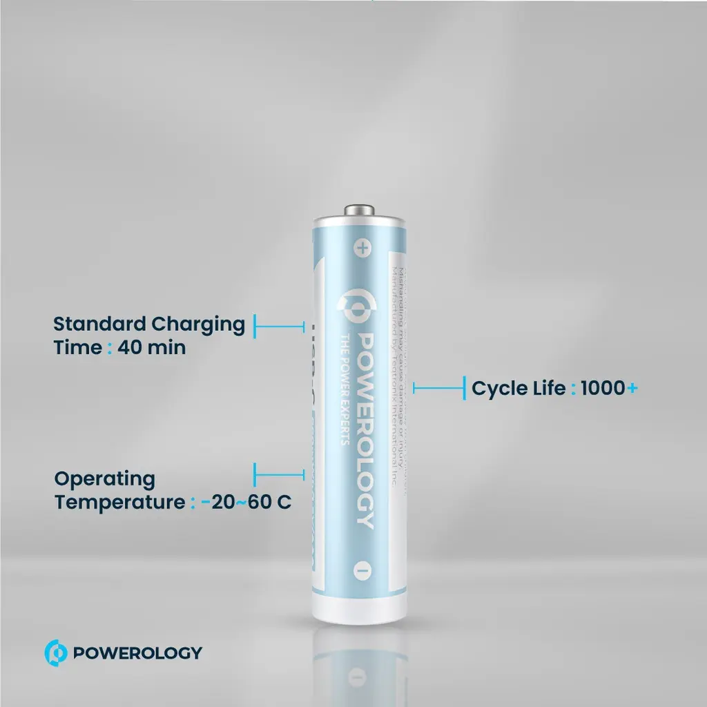 Powerology 1.5V Type-c Rechargeable Lithium-ion Battery AAA Battery 660mWh 4pcs per Pac  (1).webp