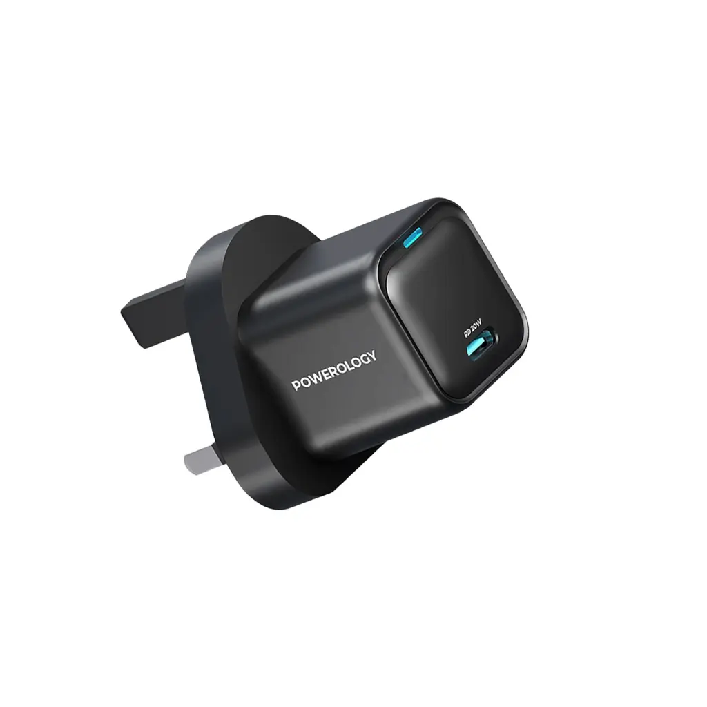 Powerology 20W Single C Port PD Charger UK - Black.webp